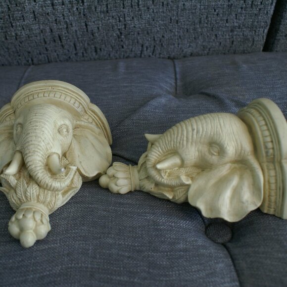 Set of 2 Elephant Wall Sconces Candle Holders Ivory in Color 5" X 6" Elephants - Picture 1 of 7